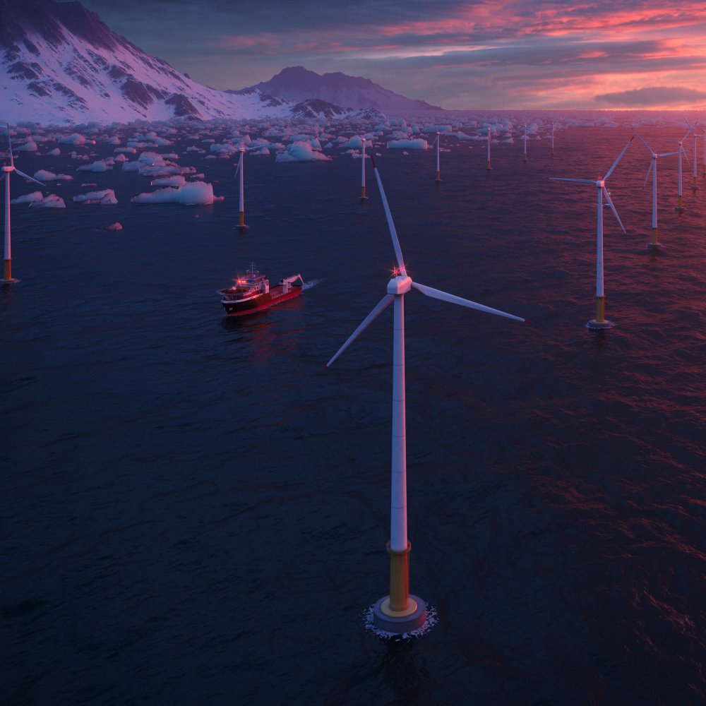 A wind farm in a polar environment.