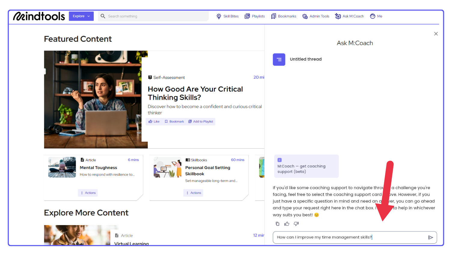 ask m:coach free text box location