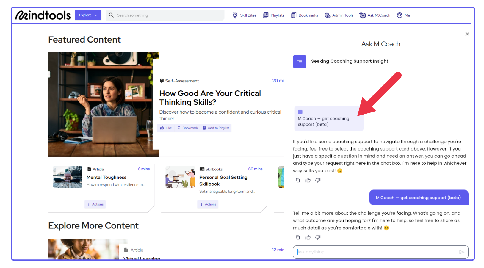 screenshot of ask m:coach coaching experience