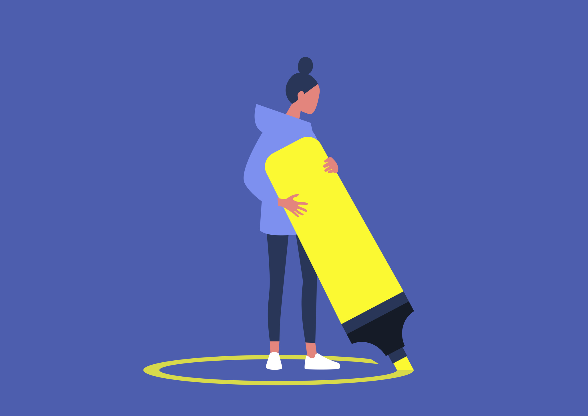 Illustration of female character drawing a circle around themselves, representing feeling of introversion.