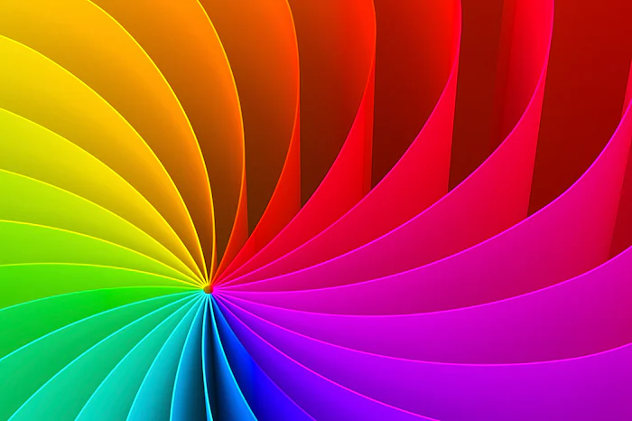 Spirals showing all the colors of the spectrum are used to illustrate the cycle of change.