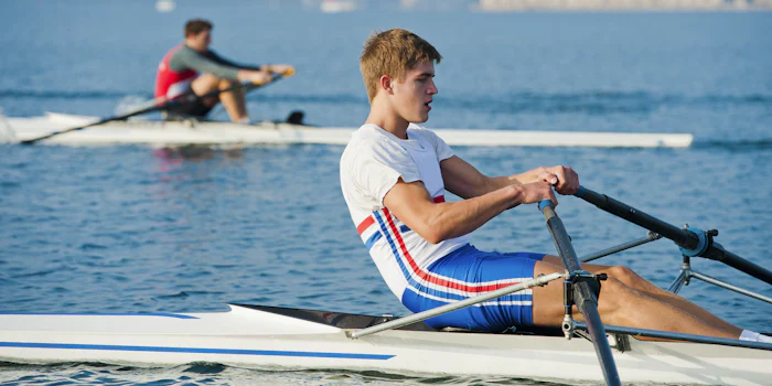 Male rower, illustrating nature of strong competitive instinct.