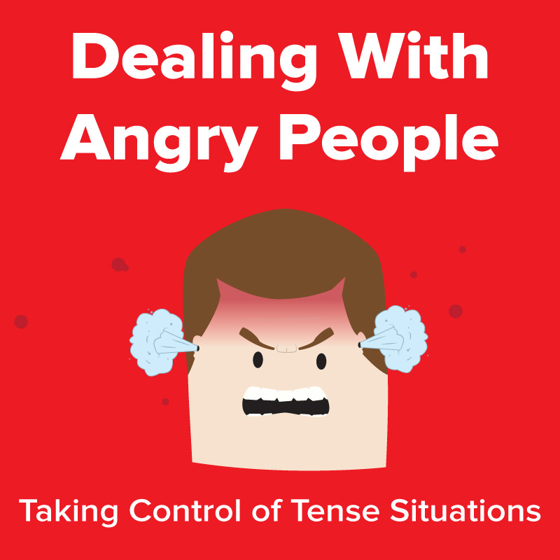 Animated angry male character with puffs of steam erupting out of his ears against a red background.