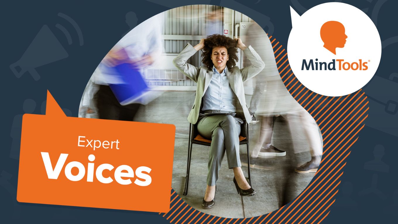 Mind Tools Expert Voices. Woman pulling her hair in frustration.