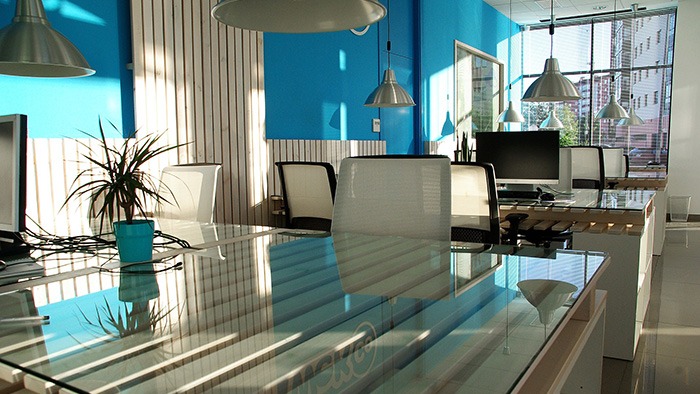 Sunlight illuminating a modern office