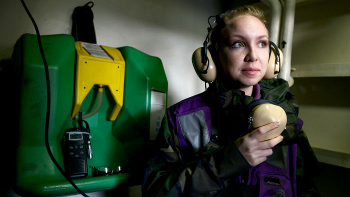 Woman wearing earphone headset