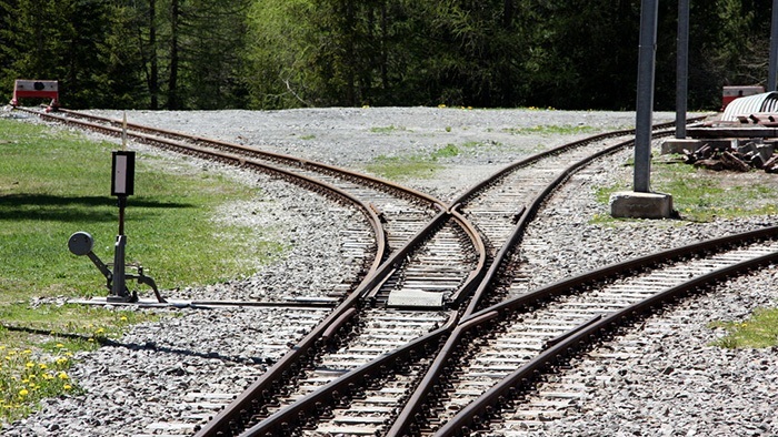 Railroad tracks intersecting