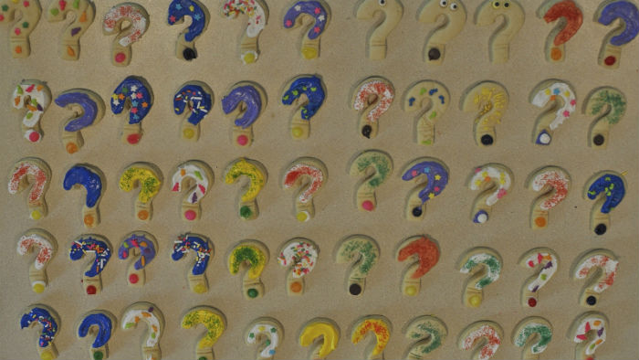 Multicolored question marks.