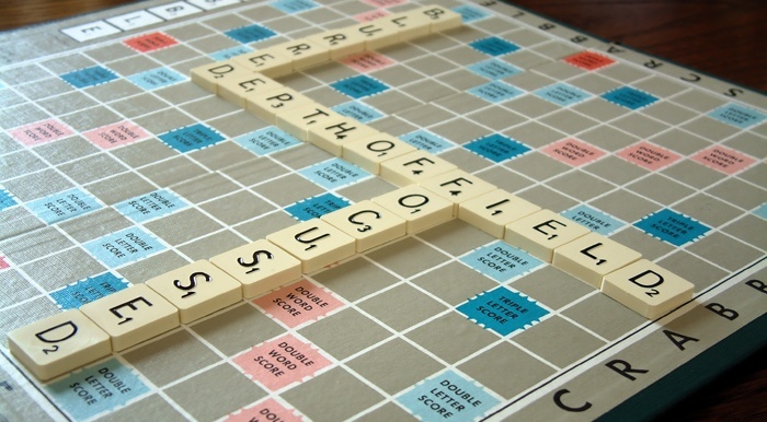 A half completed game of Scrabble.