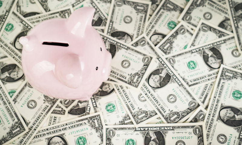 Piggy bank on USD bills