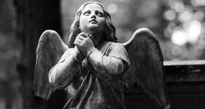 Stone angel looking up